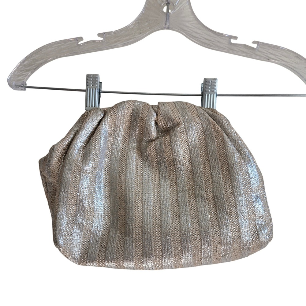 Anthropologie OS Clutch Bag Womens Gold Silver Metallic Woven Slouchy Excellent